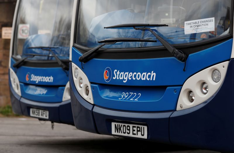 &copy; Reuters. Parked busses are seen at a Stagecoach depot in South Shields as the spread of the coronavirus disease (COVID-19) continues, South Shields, Britain, April 3, 2020. REUTERS/Lee Smith