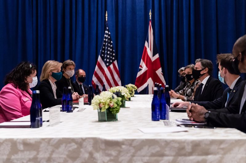 &copy; Reuters. وزير الخارجية الأمريكي أنتوني بلينكن يلتقي بنظيرته البريطانية ليز تراس على هامش اجتماعات الجمعية العامة للأمم المتحدة المنعقدة في نيويورك