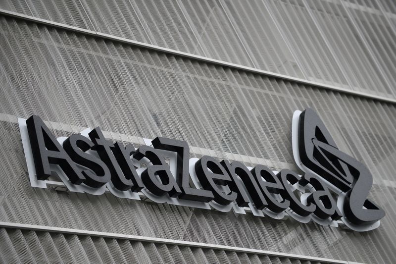 &copy; Reuters. The AstraZeneca logo is pictured outside the AstraZeneca office building in Brussels as part of the coronavirus disease (COVID-19) vaccination campaign, Belgium, January 28, 2021. REUTERS/Johanna Geron