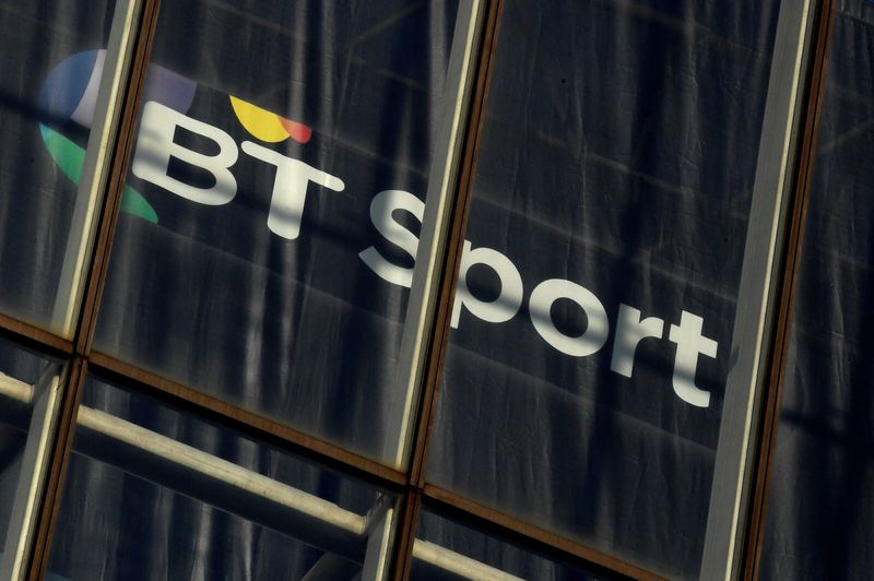 &copy; Reuters. FILE PHOTO: A BT Sport logo is displayed in an office in the City of London, Britain, January 24, 2017. REUTERS/Toby Melville
