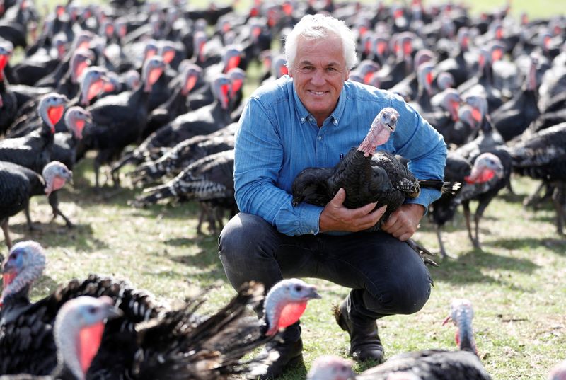 &copy; Reuters. Turkey farmer Paul Kelly poses for a photograph at his farm in Chelmsford, Britain, September 21, 2021.  REUTERS/Peter Nicholls