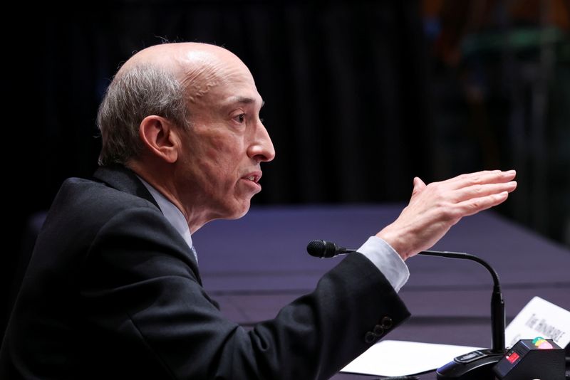 &copy; Reuters. FILE PHOTO: U.S. Securities and Exchange Commission (SEC) Chair Gary Gensler testifies before a Senate Banking, Housing, and Urban Affairs Committee oversight hearing on the SEC on Capitol Hill in Washington, U.S., September 14, 2021. REUTERS/Evelyn Hocks