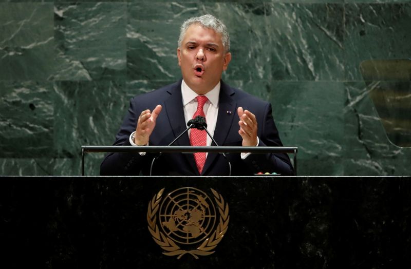 &copy; Reuters. Presidente da Colômbia, Iván Duque, discursa na Assembleia-Geral das Nações Unidas em Nova York
21/09/2021 REUTERS/Eduardo Munoz/Pool