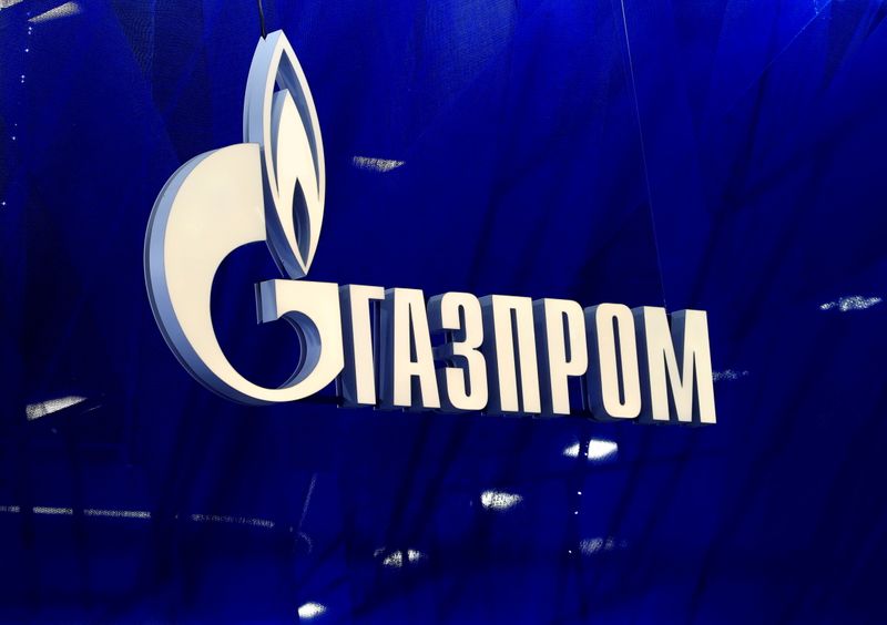 &copy; Reuters. FILE PHOTO: The logo of Gazprom company is seen at the St. Petersburg International Economic Forum (SPIEF) in Saint Petersburg, Russia, June 2, 2021. REUTERS/Evgenia Novozhenina/File Photo/File Photo