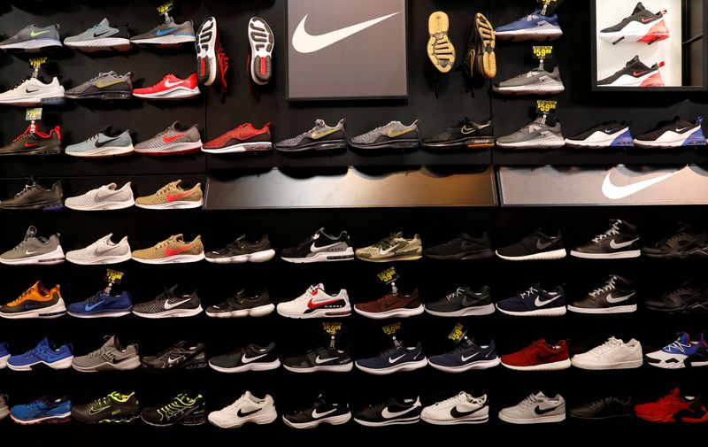 &copy; Reuters. FILE PHOTO: Nike shoes are seen displayed at a sporting goods store in New York City, New York, U.S., May 14, 2019. REUTERS/Mike Segar