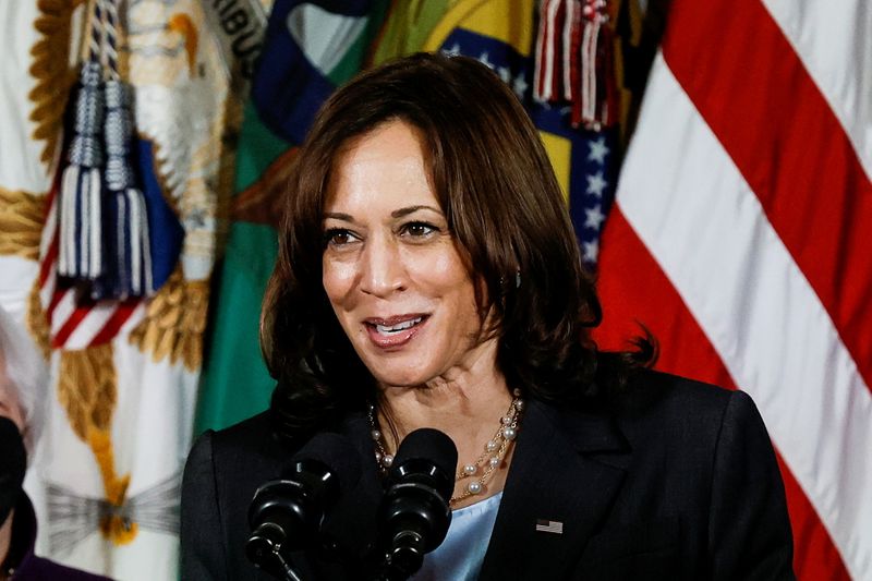 &copy; Reuters. FILE PHOTO: U.S. Vice President Kamala Harris delivers remarks during the unveiling of a new report on childcare and the U.S. economy at the Treasury Department in Washington, U.S., September 15, 2021. REUTERS/Carlos Barria/File Photo