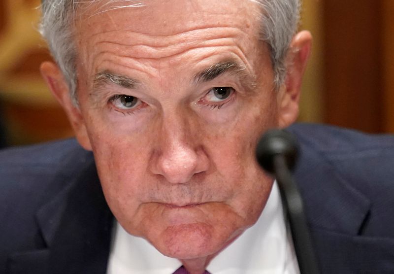 &copy; Reuters. FILE PHOTO: Federal Reserve Chair Jerome Powell takes his seat to testify before a Senate Banking, Housing and Urban Affairs Committee hearing on “The Semiannual Monetary Policy Report to the Congress” on Capitol Hill in Washington, U.S., July 15, 202