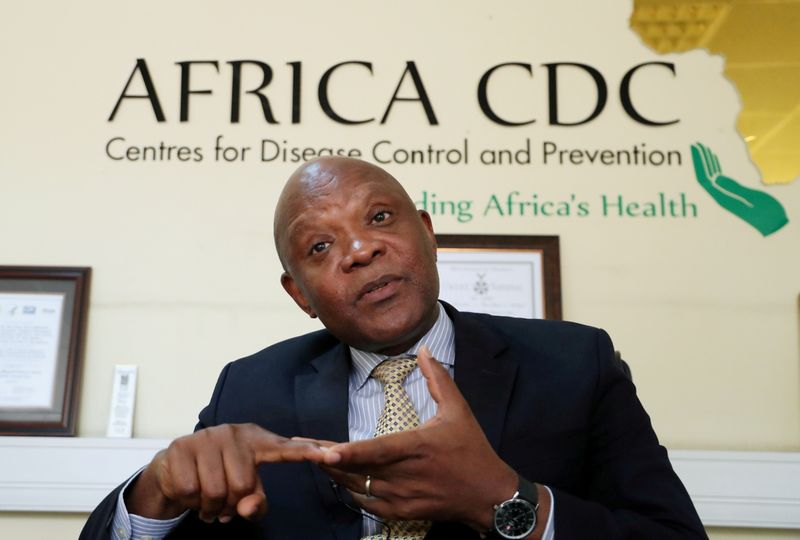 &copy; Reuters. FILE PHOTO: John Nkengasong, Africa's Director of the Centers for Disease Control (CDC), speaks during an interview with Reuters at the African Union (AU) Headquarters in Addis Ababa, Ethiopia March 11, 2020. REUTERS/Tiksa Negeri
