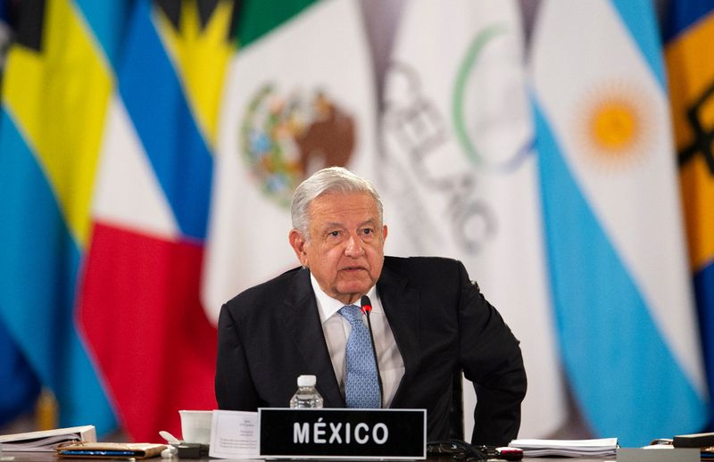 © Reuters. FILE PHOTO: Mexico President Andres Manuel Lopez Obrador listens during the summit of the Community of Latin American and Caribbean States (CELAC), at National Palace in Mexico City, Mexico September 18, 2021. Mexico's Presidency/Handout via REUTERS 