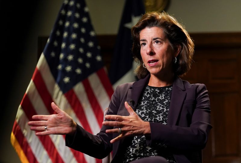 &copy; Reuters. U.S. Commerce Secretary Gina Raimondo speaks during a Reuters interview at the Department of Commerce in Washington U.S., September 23, 2021. REUTERS/Kevin Lamarque