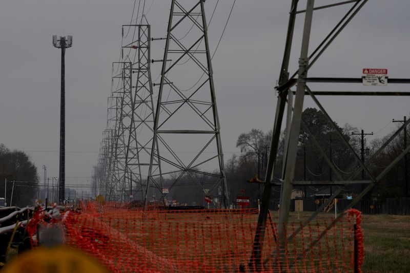 © Reuters. FILE PHOTO: Overhead power lines are seen during record-breaking temperatures in Houston, Texas, U.S., February 17, 2021. REUTERS/Adrees Latif/File Photo