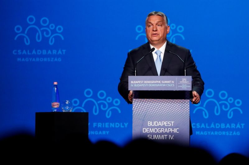 &copy; Reuters. Hungarian Prime Minister Viktor Orban speaks during the Budapest Demographic Summit in Budapest, Hungary, September 23, 2021. REUTERS/Bernadett Szabo