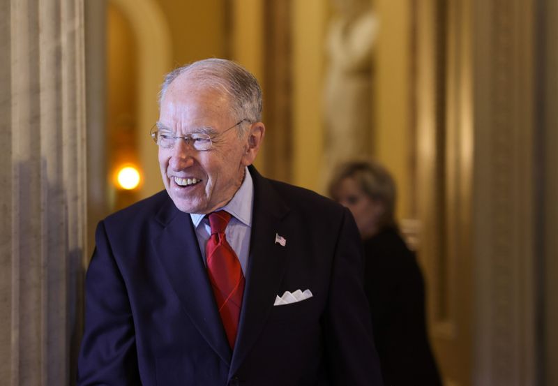 &copy; Reuters. FILE PHOTO: Senator Chuck Grassley (R-IA) leaves the Senate floor as the Senate continues to work through the bipartisan infrastructure bill, at the United States Capitol in Washington, U.S., August 9, 2021. REUTERS/Evelyn Hockstein