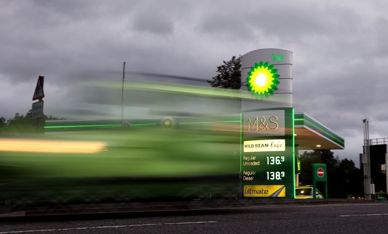 &copy; Reuters. A general view of a BP petrol station in Chester-le-Street, Durham, Britain September 23, 2021. Picture taken with a slow shutter speed. REUTERS/Lee Smith