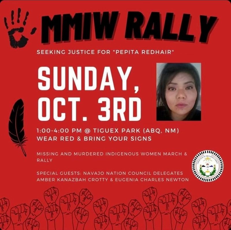 &copy; Reuters. Flyer for rally seeking justice for Navajo woman Pepita Redhair who went missing in March 2020 in Albuquerque, New Mexico, in this handout photo released September 24, 2021. Coalition To Stop Violence Against Native Women/Handout via REUTERS    
