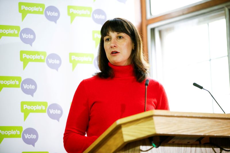 &copy; Reuters. FILE PHOTO: Labour politician Rachel Reeves speaks during a People's Vote press conference at the National Institute of Economic and Social Research in London, Britain May 9, 2019.  REUTERS/Henry Nicholls/File Photo