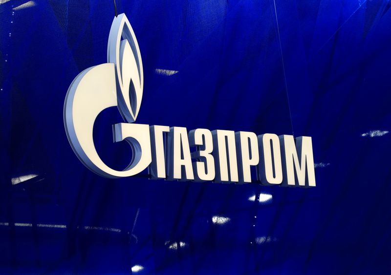 &copy; Reuters. The logo of Gazprom company is seen at the St. Petersburg International Economic Forum (SPIEF) in Saint Petersburg, Russia, June 2, 2021. REUTERS/Evgenia Novozhenina