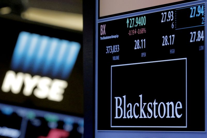 &copy; Reuters. FILE PHOTO: The ticker and trading information for Blackstone Group is displayed at the post where it is traded on the floor of the New York Stock Exchange (NYSE) April 4, 2016. REUTERS/Brendan McDermid/File Photo