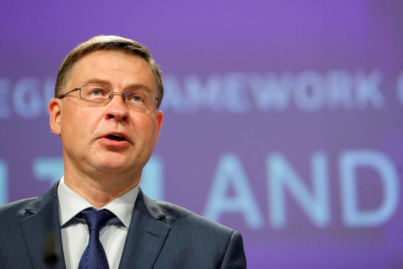 &copy; Reuters. Vice-presidente da Comissão Europeia, Valdis Dombrovskis, em coletiva de imprensa em Bruxelas
28/06/2021 REUTERS/Johanna Geron/Pool