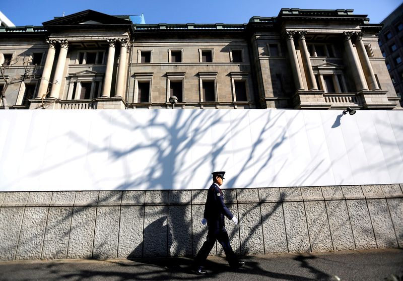 &copy; Reuters. FILE PHOTO: A security guard walks past in front of the Bank of Japan headquarters in Tokyo, Japan January 23, 2019. REUTERS/Issei Kato