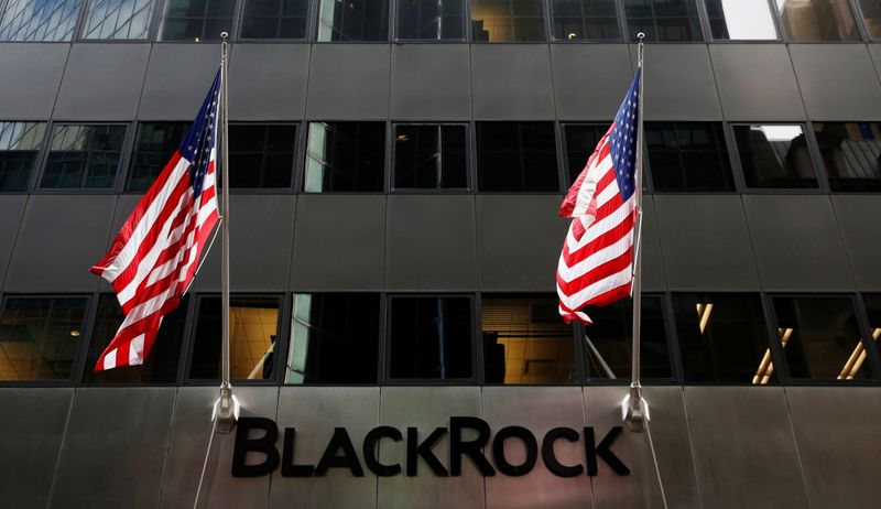 &copy; Reuters. FILE PHOTO: The BlackRock logo is seen outside of its offices in New York City, U.S., October 17, 2016.  REUTERS/Brendan McDermid/File Photo