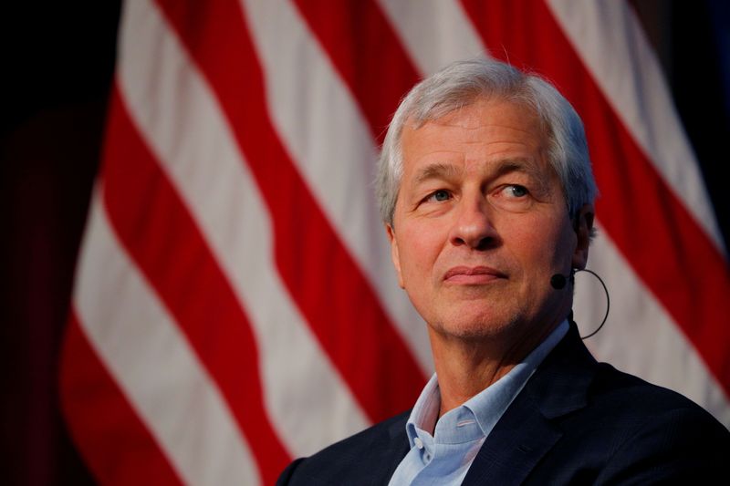 &copy; Reuters. FILE PHOTO: Jamie Dimon, CEO of JPMorgan Chase, takes part in a panel discussion about investing in Detroit during a panel discussion at the Kennedy School of Government at Harvard University in Cambridge, Massachusetts, U.S., April 11, 2018.   REUTERS/Br