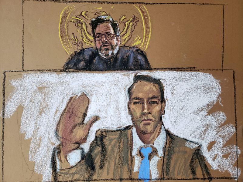 &copy; Reuters. FILE PHOTO: U.S. Olympic swimmer Klete Keller appears in this courtroom sketch during a virtual hearing before Magistrate Judge G. Michael Harvey in a District of Columbia court January 22, 2021 on charges related to the January 6th storming of the U.S. C
