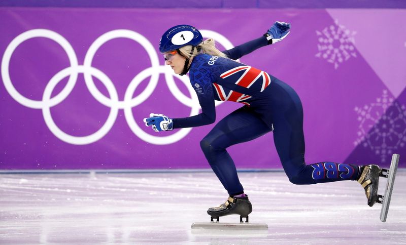 &copy; Reuters. FILE PHOTO: Short Track Speed Skating Events - Pyeongchang 2018 Winter Olympics - Women's 1000m Competition - Gangneung Ice Arena - Gangneung, South Korea - February 20, 2018. Elise Christie of Britain in action. REUTERS/Damir Sagolj/File Photo