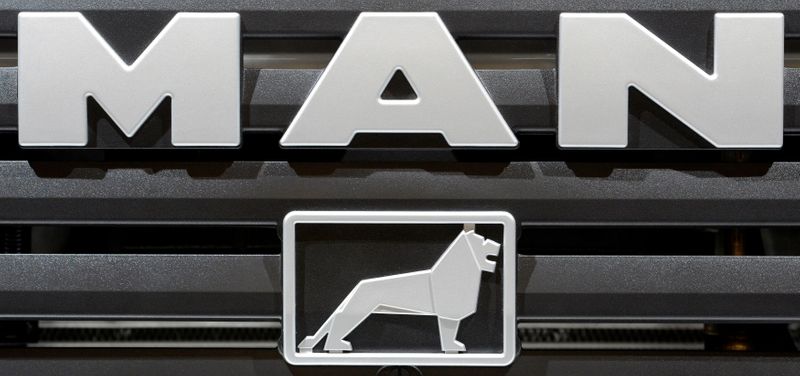 &copy; Reuters. FILE PHOTO: Logo of  German truckmaker MAN, is pictured at the IAA truck show in Hanover, September 18,  2012.  REUTERS/Fabian Bimmer