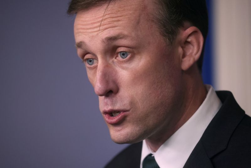 &copy; Reuters. FILE PHOTO: U.S. national security adviser Jake Sullivan takes part in a news briefing about the situation in Afghanistan at the White House in Washington, U.S., August 17, 2021. REUTERS/Leah Millis/File Photo