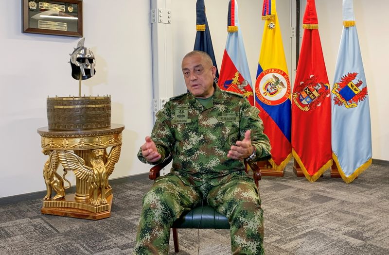 &copy; Reuters. Commander of the Colombian Military Forces, General Luis Fernando Navarro, speaks during an interview with Reuters in Bogota, Colombia September 29, 2021. REUTERS/Camilo Cohecha
