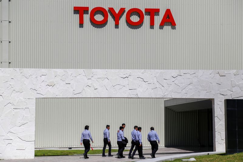 &copy; Reuters. FILE PHOTO: Employees walk at the Toyota Motor Corp new plant in Apaseo El Grande in Mexico's central state of Guanajuato, Mexico February 6, 2020. REUTERS/Sergio Maldonado