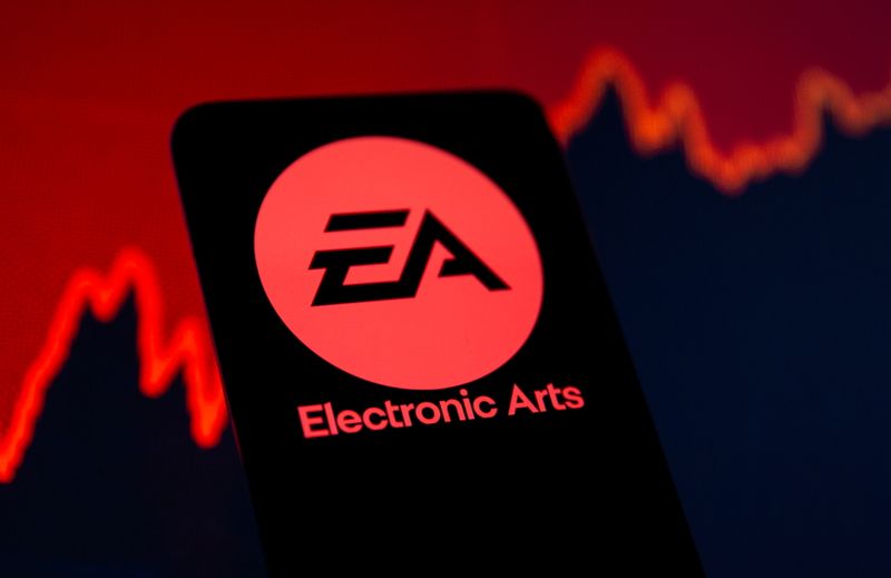 &copy; Reuters. FILE PHOTO: A smartphone with the Electronic Arts logo is seen in front of a displayed stock graph in this illustration taken September 16, 2021. REUTERS/Dado Ruvic/Illustration