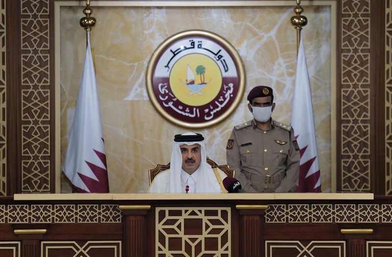 &copy; Reuters. أمير قطر الشيخ تميم بن حمد آل ثاني يلقي كلمة أمام مجلس الشورى في الدوحة يوم 3 نوفمبر تشرين الثاني 2020. (صورة لرويترز من وكالة الأنباء القطرية)
