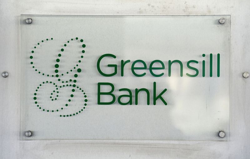 &copy; Reuters. FILE PHOTO: The logo of  Greensill Bank is pictured in downtown Bremen, Germany, July 3, 2019. REUTERS/Fabian Bimmer