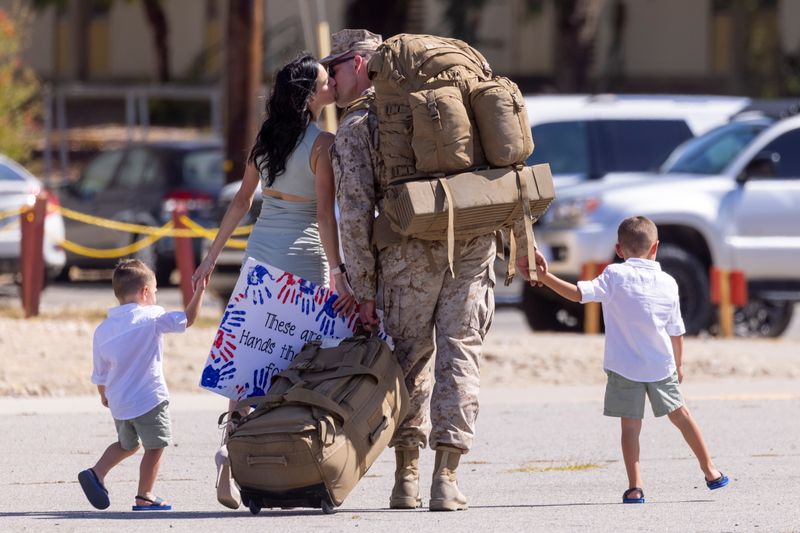 &copy; Reuters. U.S. Marines who had been deployed to Afghanistan reached their home base on Sunday, euphoric at hugging their families but still saddened over the combat deaths of nine Marines from their unit who failed to return to Camp Pendleton, California , October 