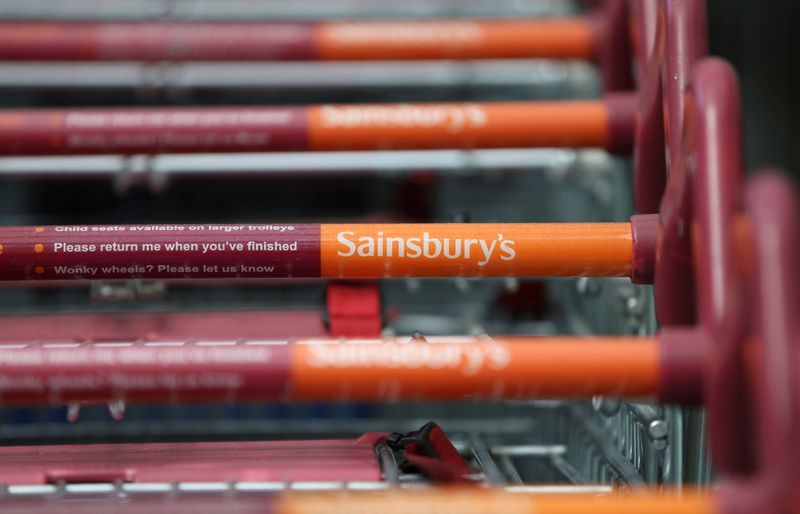 &copy; Reuters. FILE PHOTO: Shopping trolleys are seen at a Sainsbury's store in London, Britain,  April 30, 2016. REUTERS/Neil Hall/File Photo