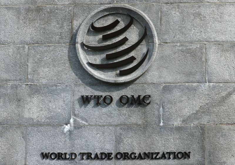 &copy; Reuters. FILE PHOTO: A logo is pictured outside the World Trade Organisation (WTO) in Geneva, Switzerland, September 28, 2021. REUTERS/Denis Balibouse