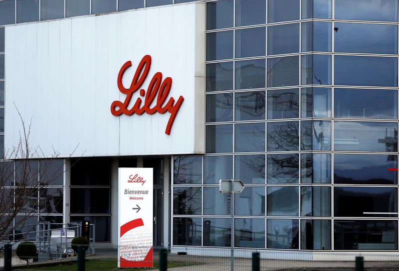 &copy; Reuters. FILE PHOTO: The logo of Lilly is seen on a wall of the Lilly France company unit, part of the Eli Lilly and Co drugmaker, in Fegersheim near Strasbourg, France, February 1, 2018. REUTERS/Vincent Kessler