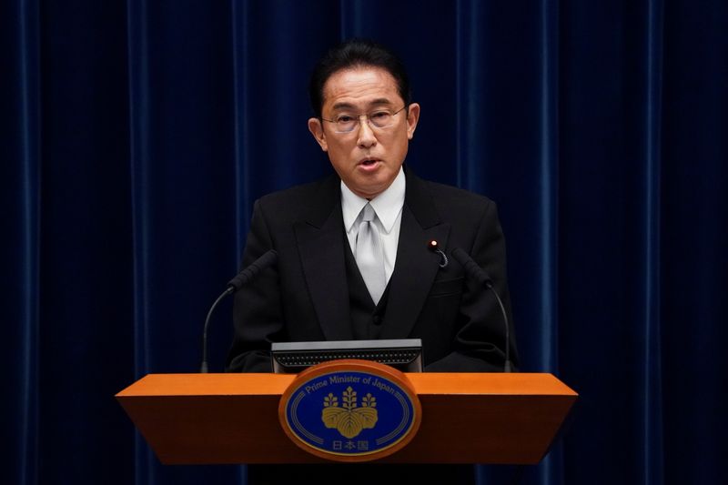 &copy; Reuters. Fumio Kishida, Japan's prime minister, speaks during a news conference at the prime minister's official residence in Tokyo, Japan, October 4, 2021. Toru Hanai/Pool via REUTERS