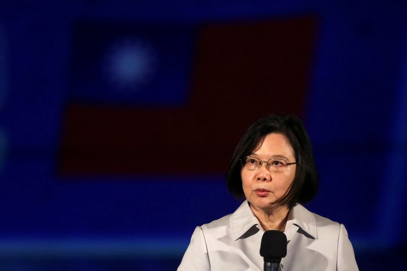 &copy; Reuters. FILE PHOTO: Taiwan President Tsai Ing-wen makes a speech ahead of the light show at the Presidential Office building for the National Day celebration in Taipei, Taiwan, October 6, 2020. REUTER/Ann Wang