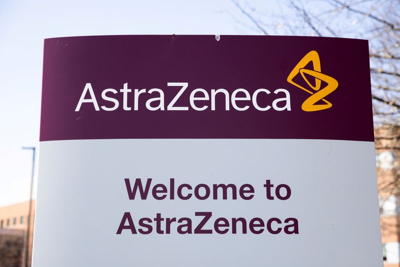 &copy; Reuters. FILE PHOTO: The logo for AstraZeneca is seen outside its North America headquarters in Wilmington, Delaware, U.S., March 22, 2021.  REUTERS/Rachel Wisniewski