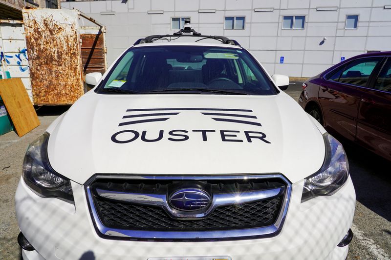 &copy; Reuters. FILE PHOTO: A car outfitted with Ouster's lidar, used in scanning the area on a self-driving vehicle, is parked at the technology company's office in San Francisco, California, U.S., September 5, 2019. Picture taken September 5, 2019.  REUTERS/Jane Lanhee
