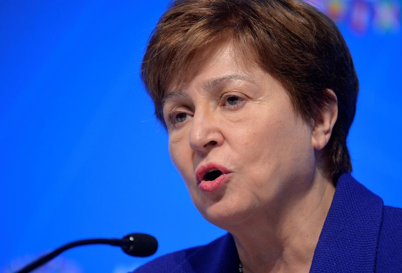 &copy; Reuters. FILE PHOTO: International Monetary Fund (IMF) Managing Director Kristalina Georgieva makes remarks during a closing news conference for the International Monetary Finance Committee (IMFC), during the IMF and World Bank's 2019 Annual Meetings of finance mi