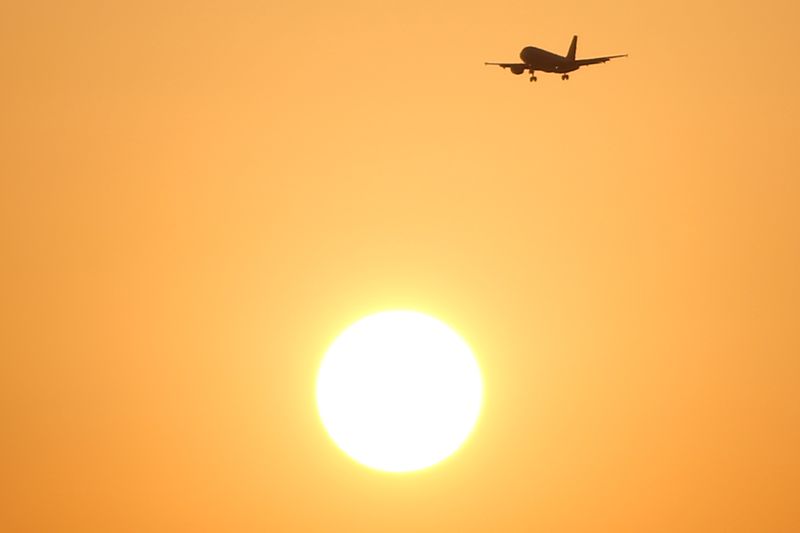 &copy; Reuters. A passenger aircraft flies past the sun at sunset in Malaga, southern Spain, August 3, 2018. REUTERS/Jon Nazca/Files