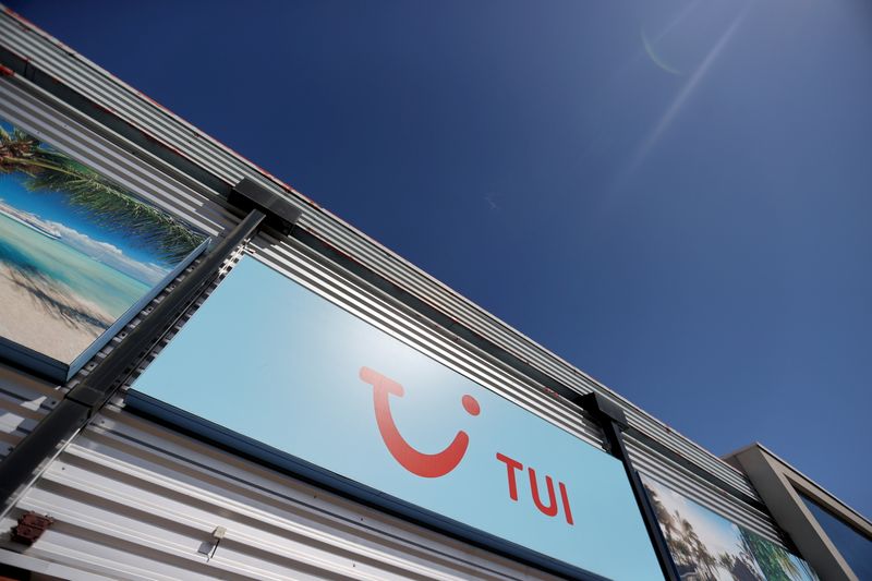 &copy; Reuters. FILE PHOTO: The TUI logo is seen at the TUI travel centre following the coronavirus disease (COVID-19) outbreak, in Hanley, Stoke-on-Trent, Britain, July 28, 2020. REUTERS/Carl Recine