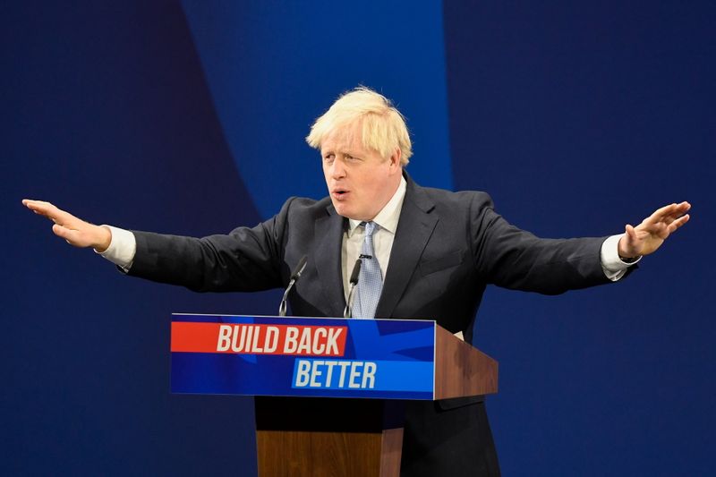 © Reuters. Britain's Prime Minister Boris Johnson speaks during the annual Conservative Party Conference, in Manchester, Britain, October 6, 2021. REUTERS/Toby Melville