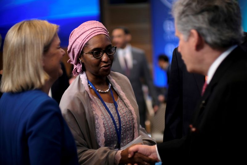&copy; Reuters. FILE PHOTO: Nigerian Finance Minister Zainab Ahmed attends the IMF and World Bank's 2019 Annual Spring Meetings, in Washington, U.S. April 13, 2019. REUTERS/James Lawler Duggan/File Photo