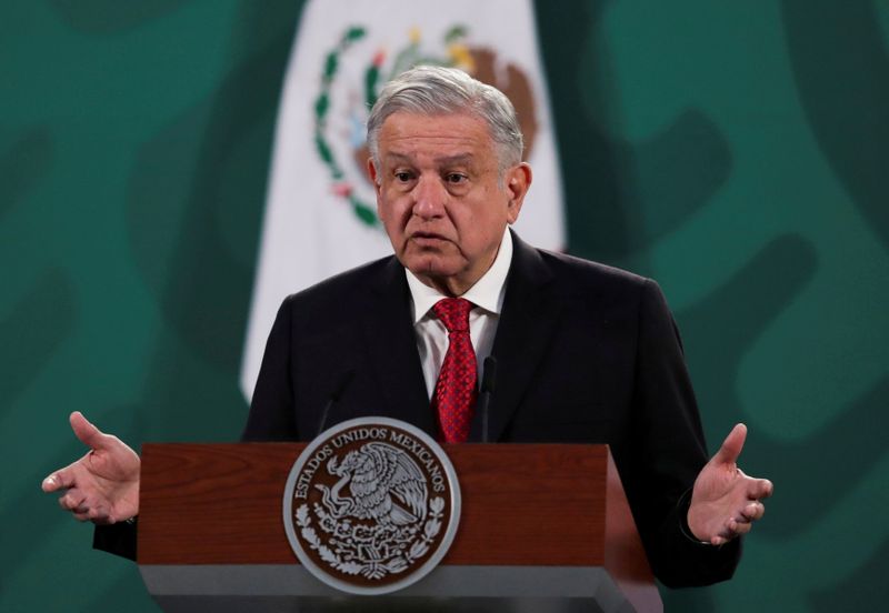 &copy; Reuters. FILE PHOTO: Mexico's President Andres Manuel Lopez Obrador gestures during a news conference at the National Palace, in Mexico City, Mexico February 23, 2021.  REUTERS/Henry Romero/File Photo