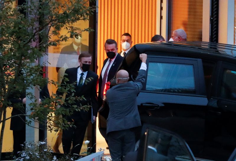 &copy; Reuters. U.S. National Security Adviser Jake Sullivan leaves from the Hyatt Regency Zurich Airport hotel, in Zurich, Switzerland, October 6, 2021. REUTERS/Arnd Wiegmann